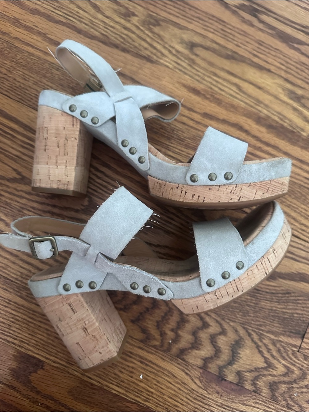 Kork Ease Women's Light Gray Suede Cork Block Heel Sandals